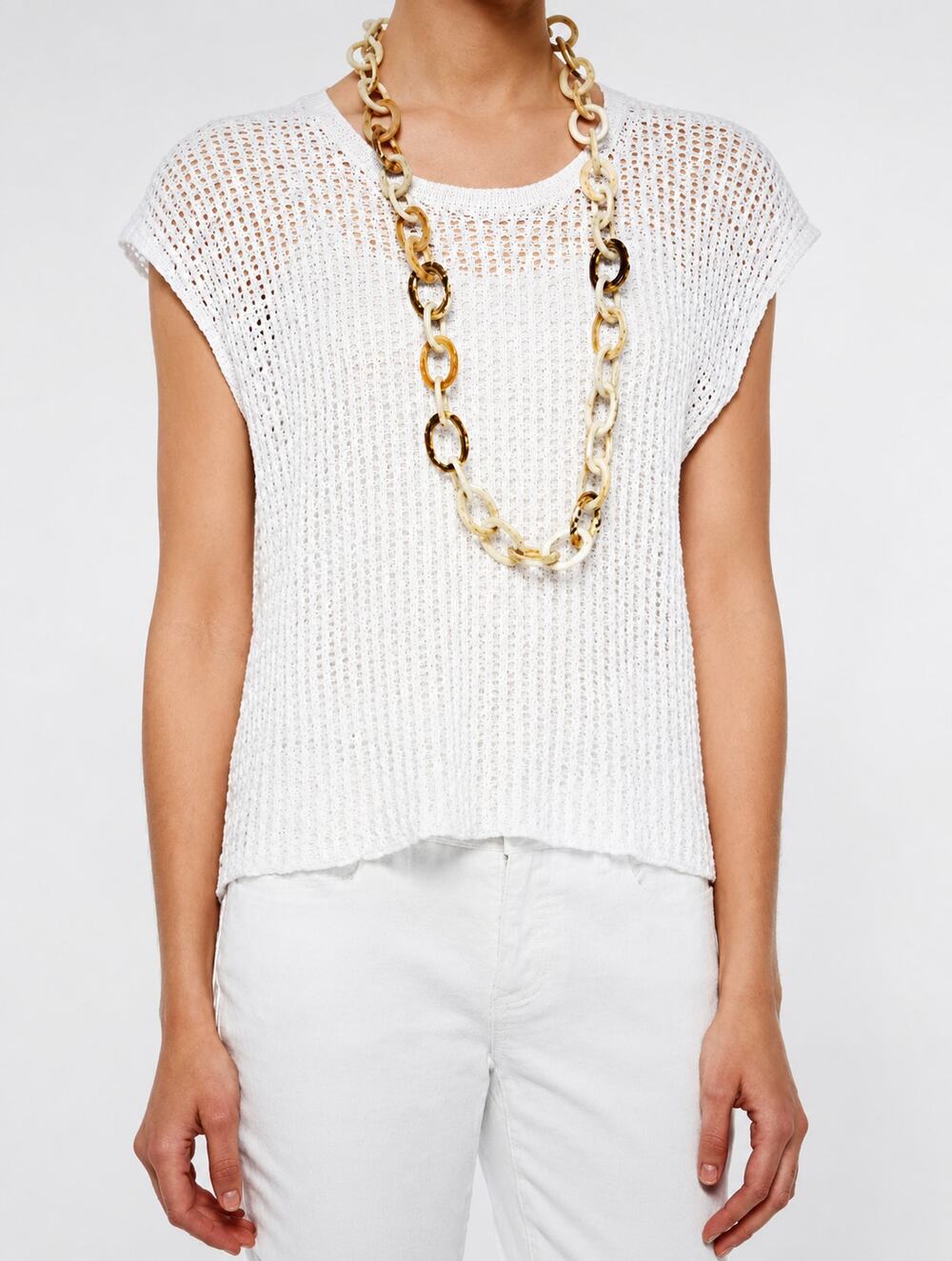 Eileen Fisher Organic Linen Cotton Sweater Medium White Crossover Back Crochet